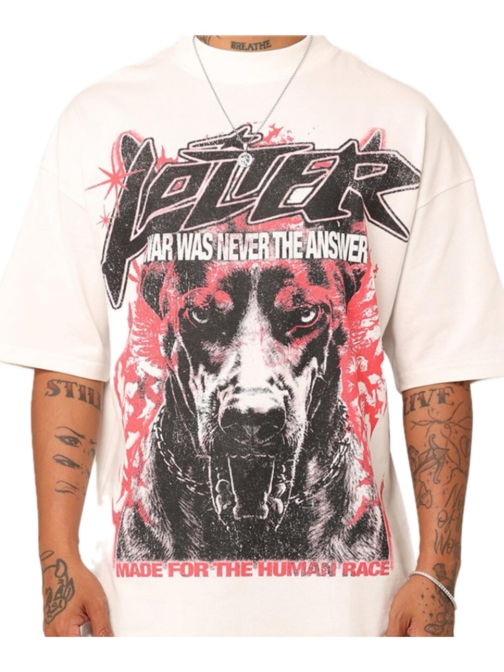 Loiter dog tag oversized t-shirt in off white